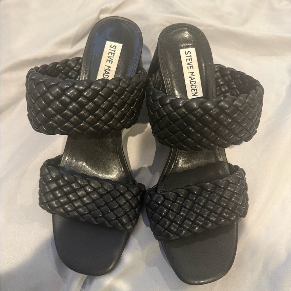 Steve Madden Black Braided Double-Band Slide Mules